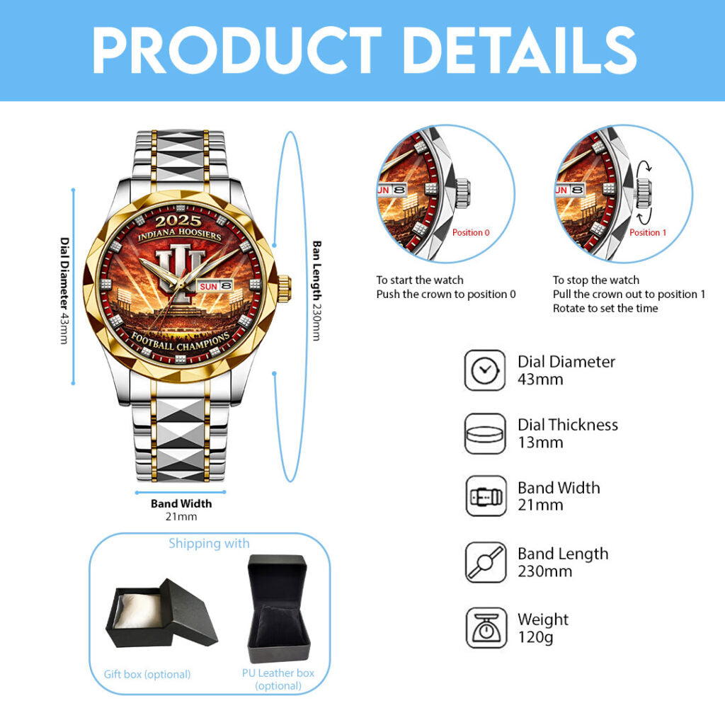 Indiana Hoosiers Football Alloy Luxury Quartz Watch - NGHIAVT6013