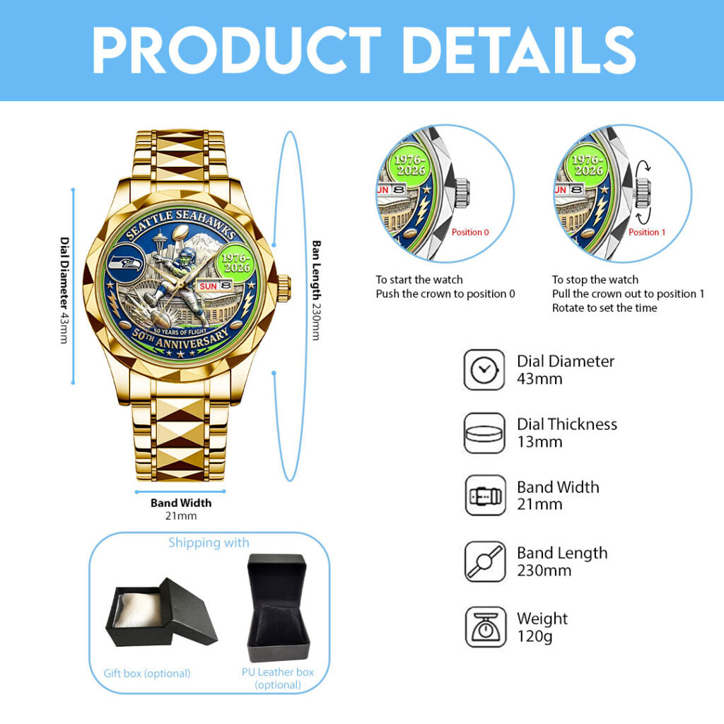 Seattle Seahawks 50th Anniversary 2026 Alloy Luxury Quartz Watch - NGHIAVT9266