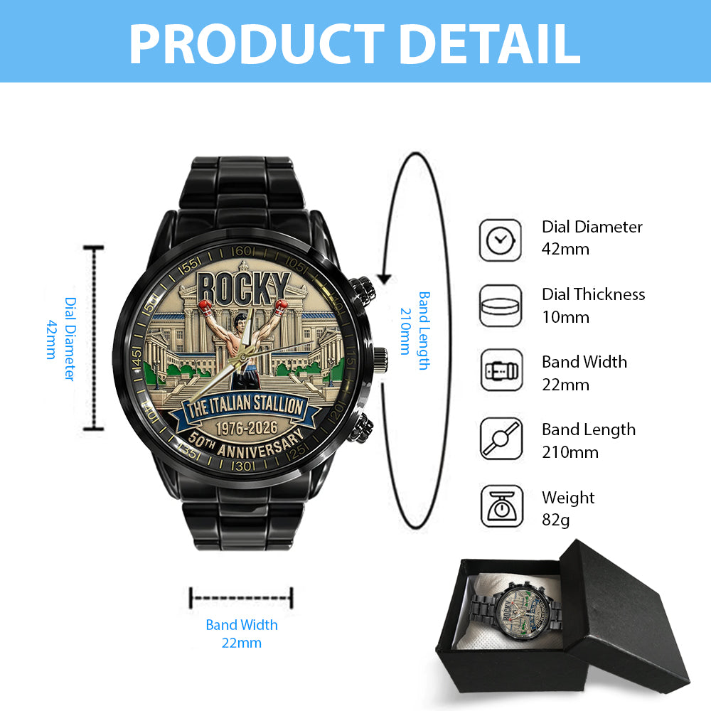Rocky Balboa 50th Anniversary Black Stainless Steel Watch - NGHIAVT9273