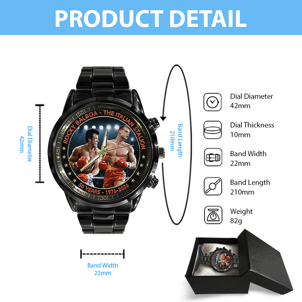 Rocky Balboa 50th Anniversary Black Stainless Steel Watch - NGHIAVT9277