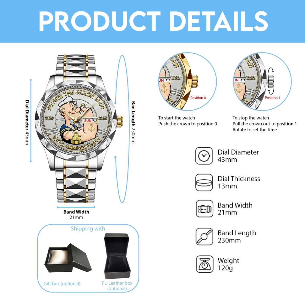 Popeye The Sailor Man 100th Anniversary Alloy Luxury Quartz Watch - NGHIAVT9671