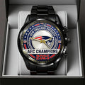 New England Patriots 2025 AFC Champions Black Stainless Steel Watch - TANTN20683