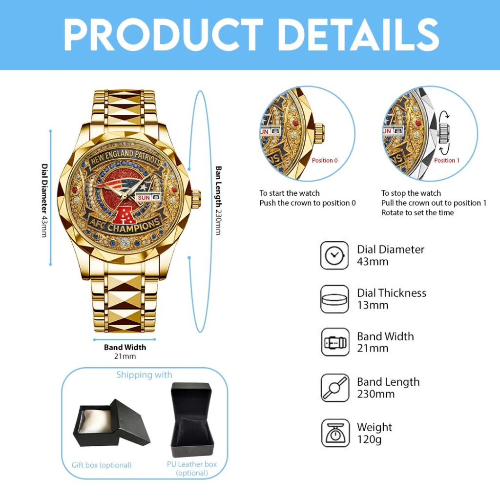 New England Patriots 2025 AFC Champions Alloy Luxury Quartz Watch - HOATT15931
