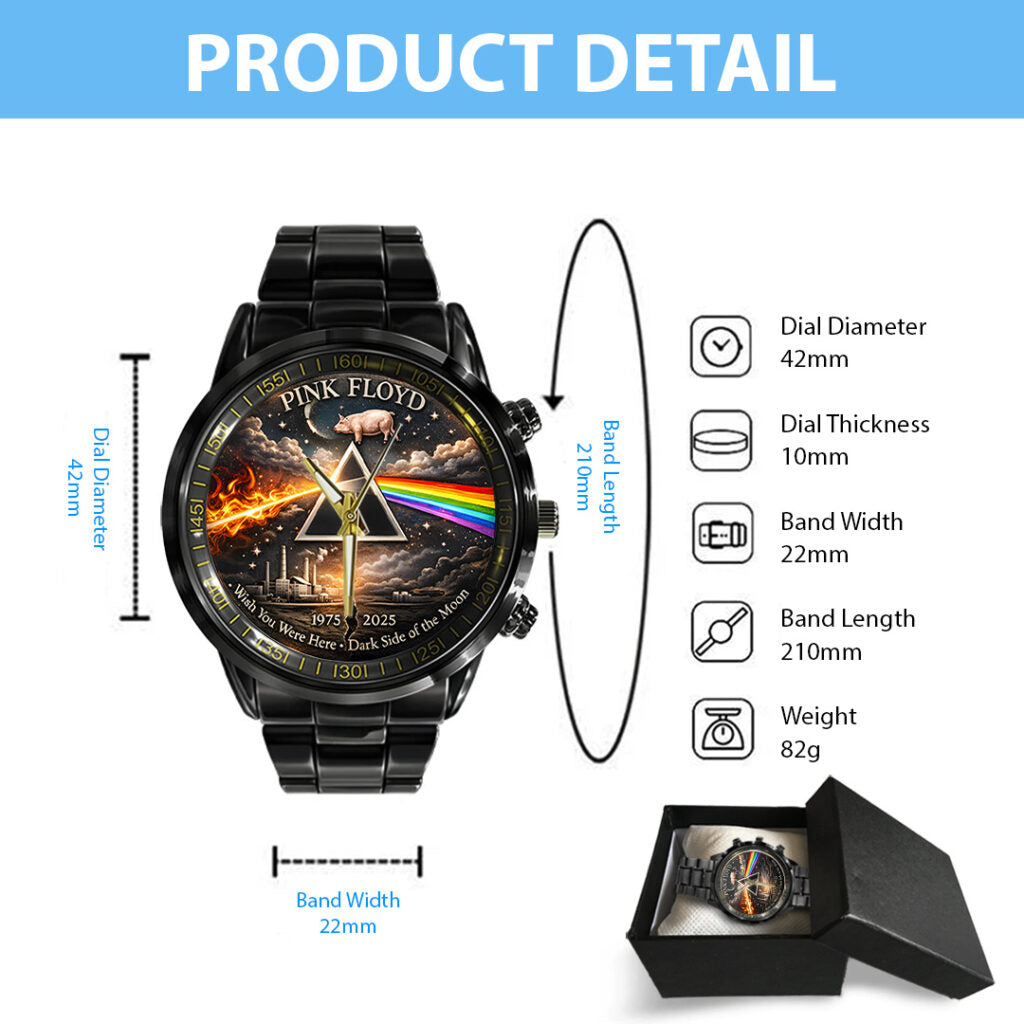 Pink Floyd 60th Anniversary Black Stainless Steel Watch - TANTN19757