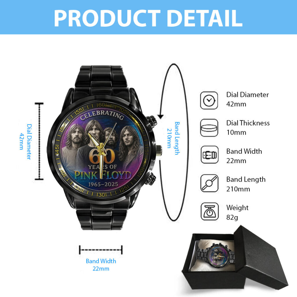 Pink Floyd 60th Anniversary Black Stainless Steel Watch - TANTN24646