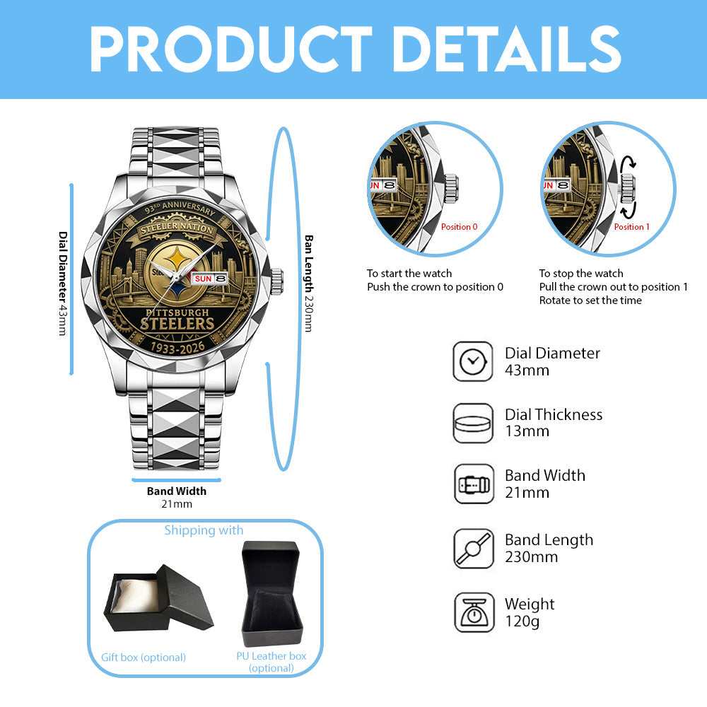 Pittsburgh Steelers 93rd Anniversary Alloy Luxury Quartz Watch - TANTN20014