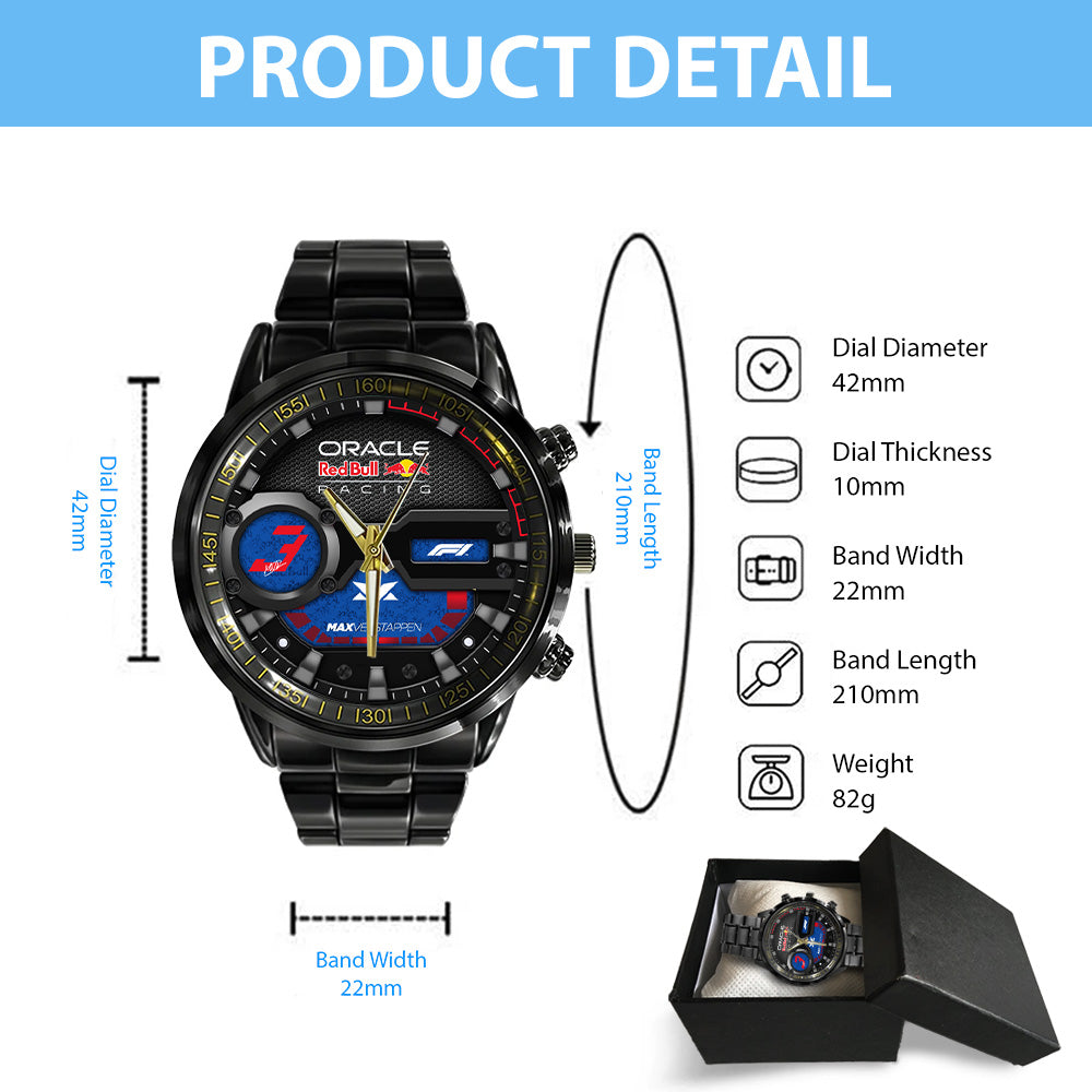 Red Bull Racing x Max Verstappen Black Stainless Steel Watch - GNE5223