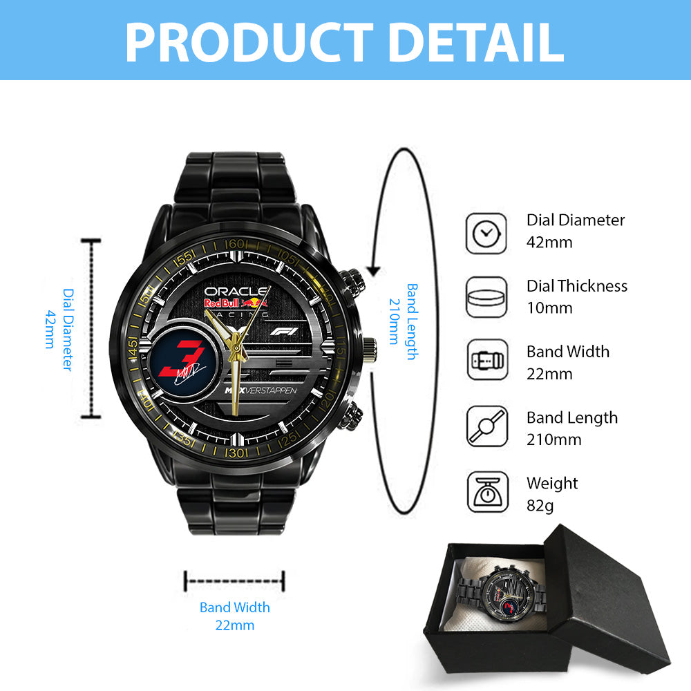 Red Bull Racing x Max Verstappen Black Stainless Steel Watch - TANTN20087