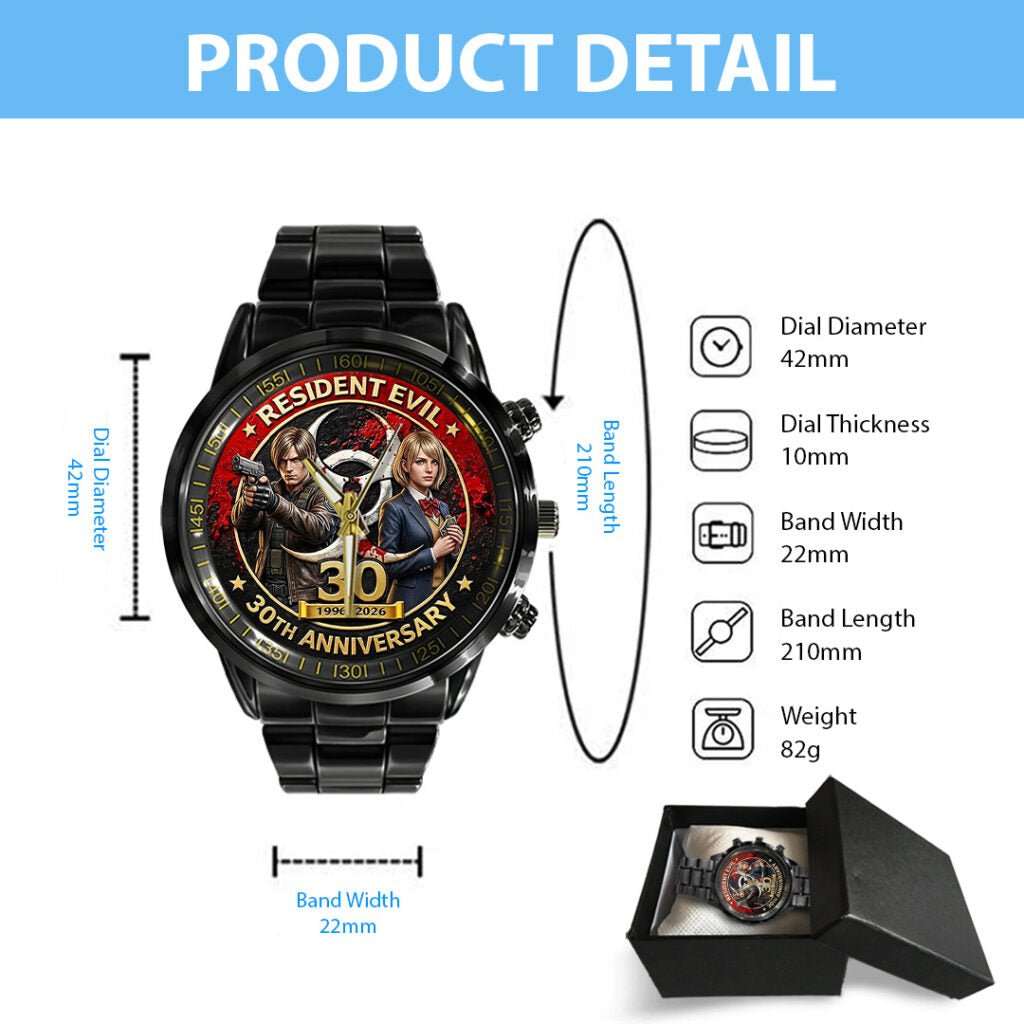Resident Evil 30th Anniversary Black Stainless Steel Watch - TMTHU4339