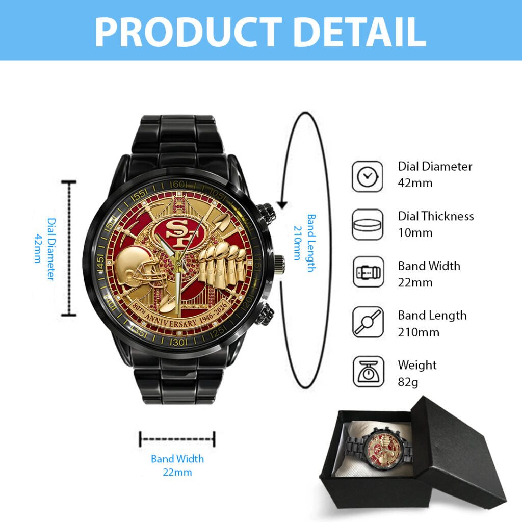 San Francisco 49ers 80th Anniversary Black Stainless Steel Watch - MAITM14539