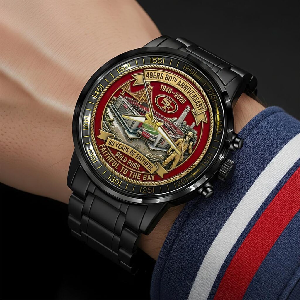 San Francisco 49ers 80th Anniversary Black Stainless Steel Watch - HOATT15753