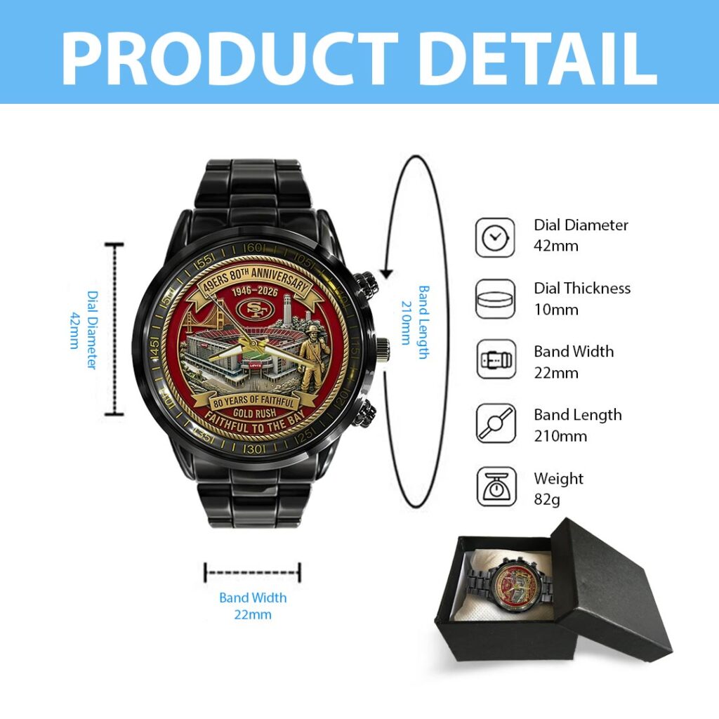 San Francisco 49ers 80th Anniversary Black Stainless Steel Watch - HOATT15753