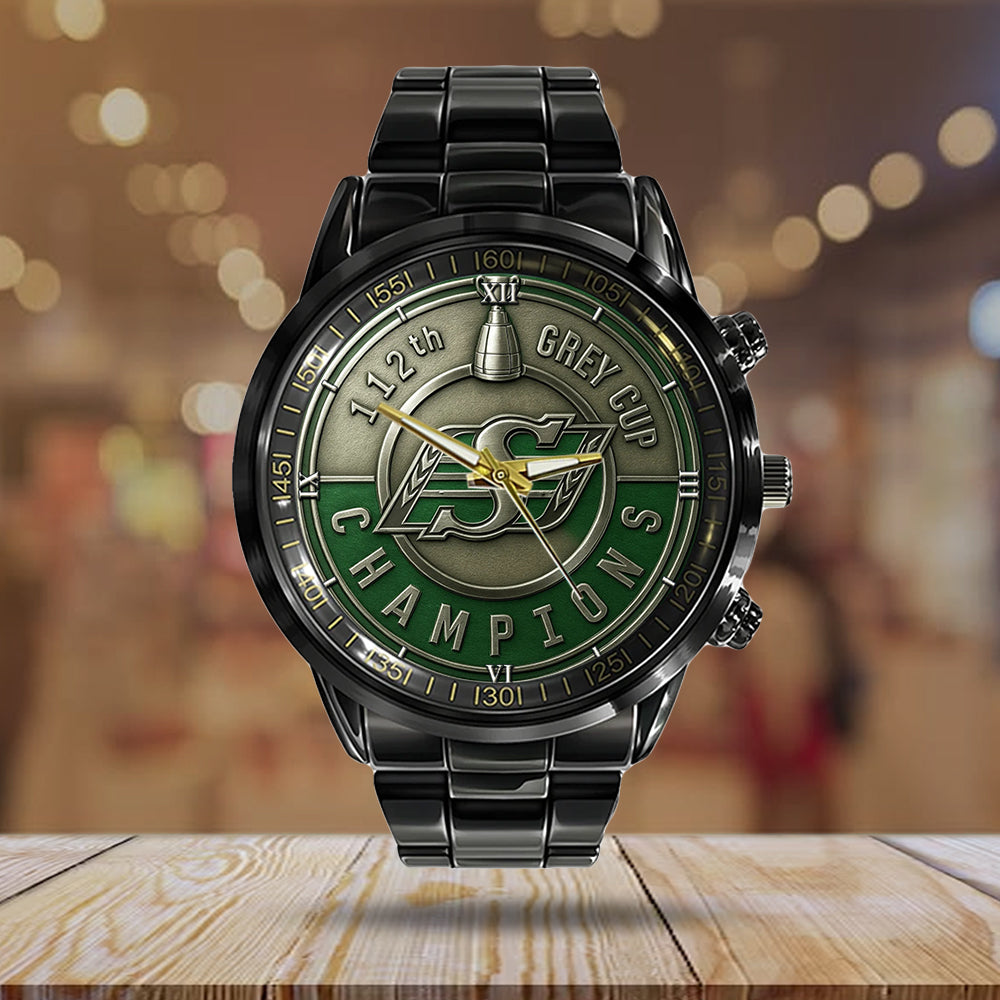 Saskatchewan Roughriders Black Stainless Steel Watch - TMTHU2285