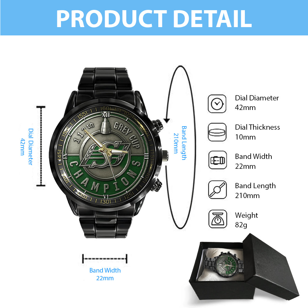 Saskatchewan Roughriders Black Stainless Steel Watch - TMTHU2285