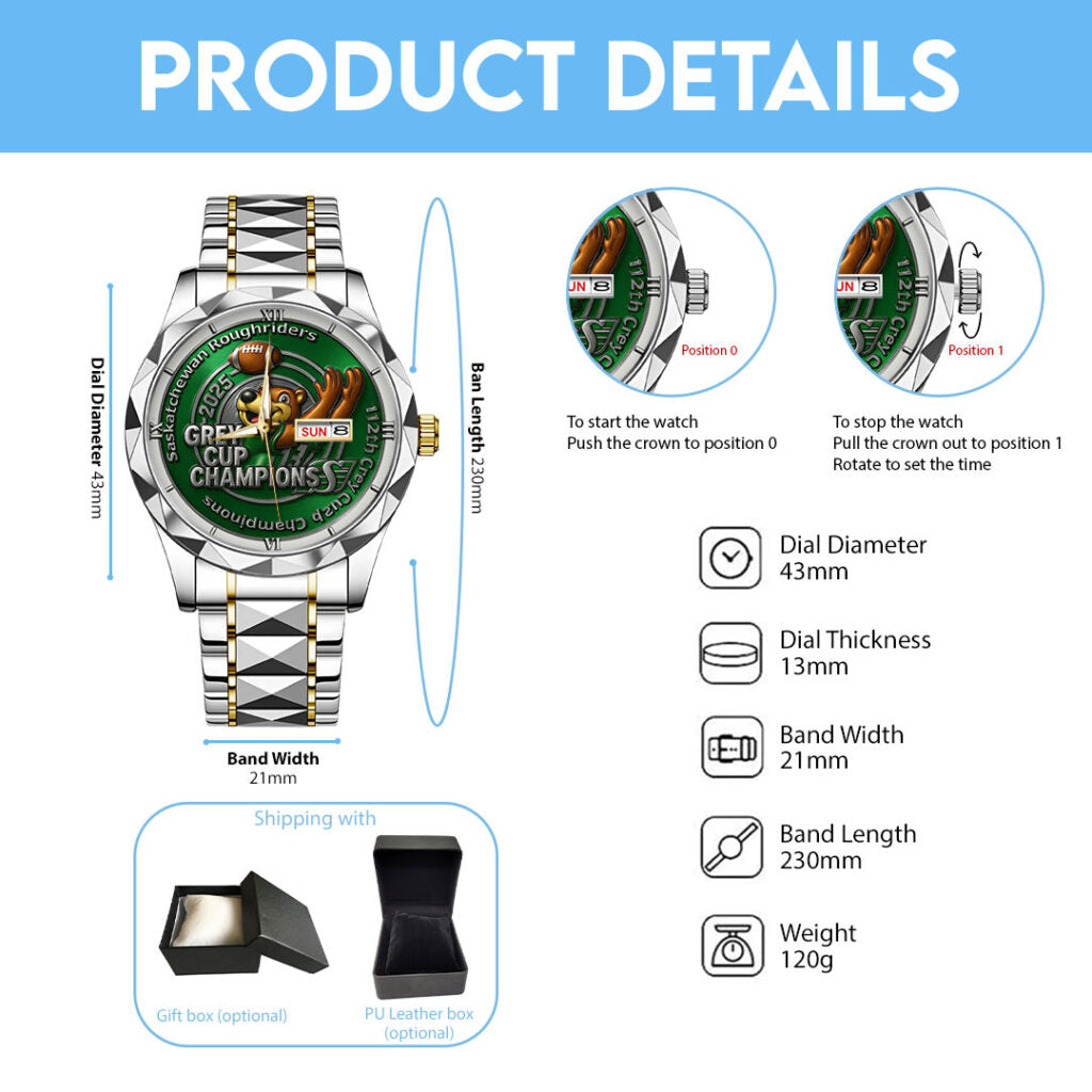 Saskatchewan Roughriders 2025 Grey Cup Champions Alloy Luxury Quartz Watch - TMTHU2248