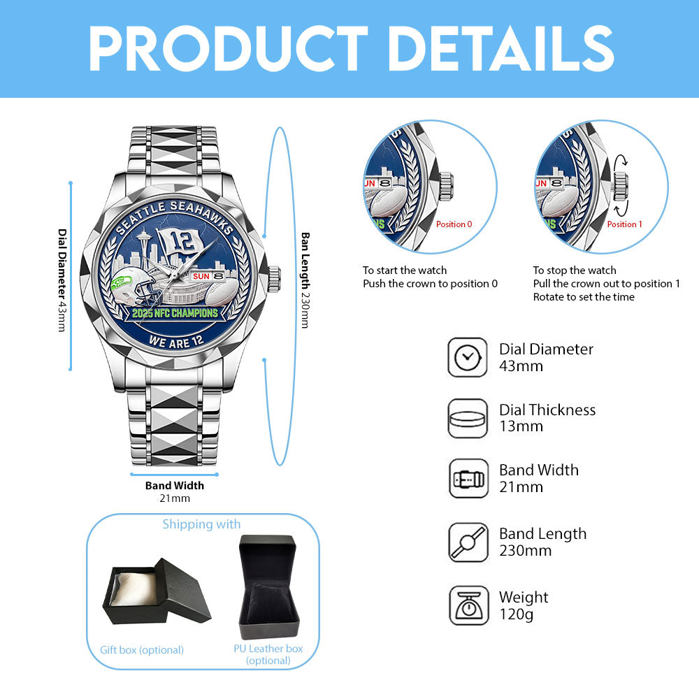 Seattle Seahawks 2025 NFC Champions Alloy Luxury Quartz Watch - MAITM14618