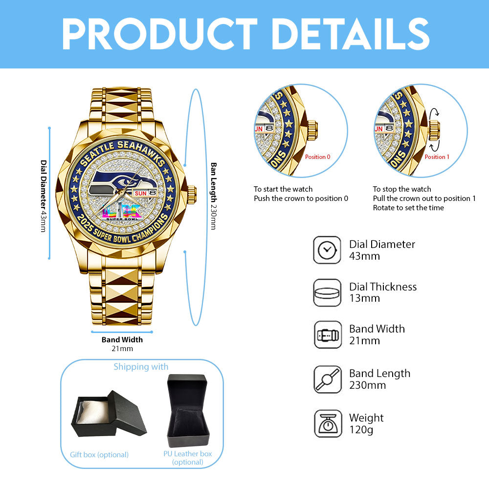 Seattle Seahawks 2025 Super Bowl LX Champions Alloy Luxury Quartz Watch - TMTHU3888