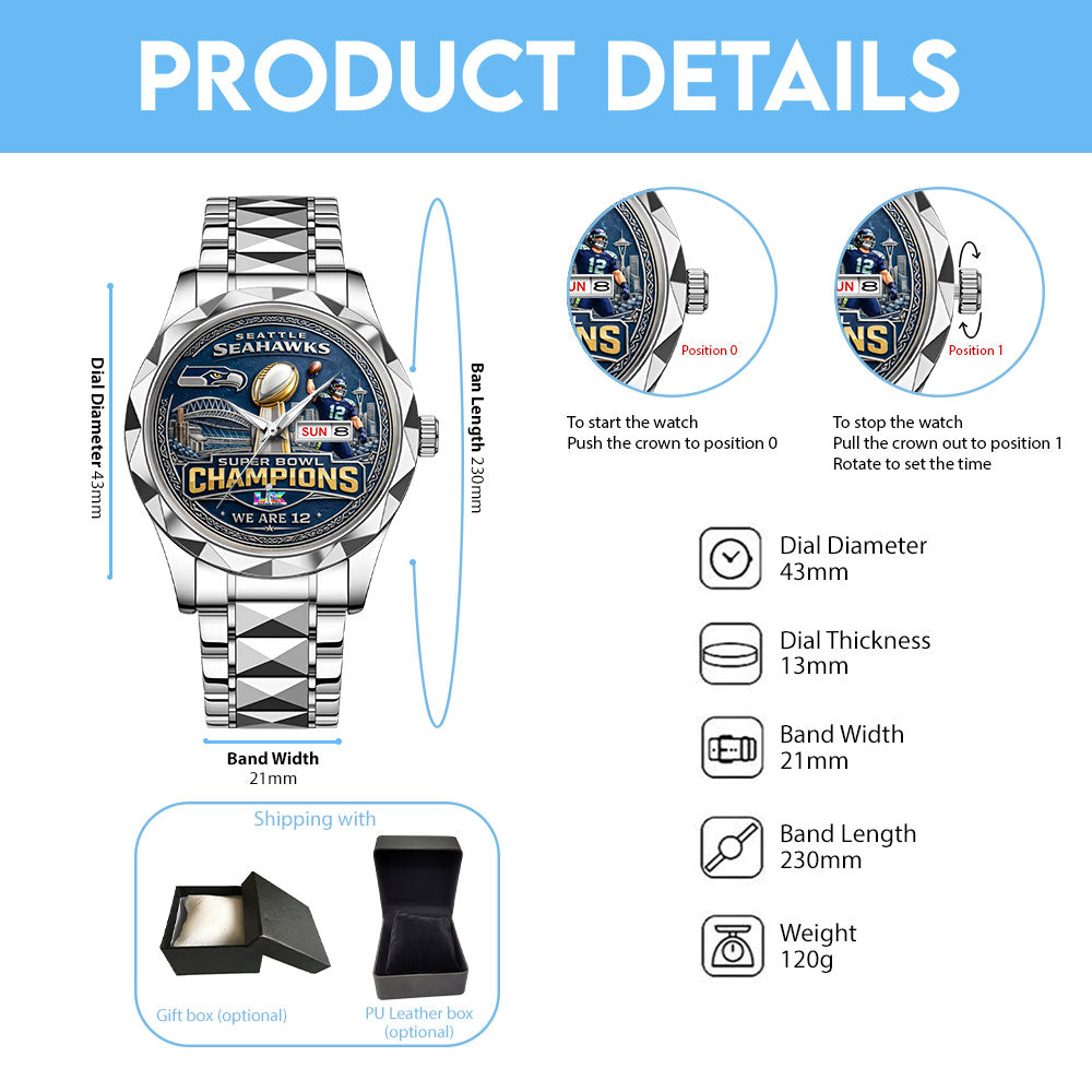 Seattle Seahawks Super Bowl LX Champions Alloy Luxury Quartz Watch - MAITM14780