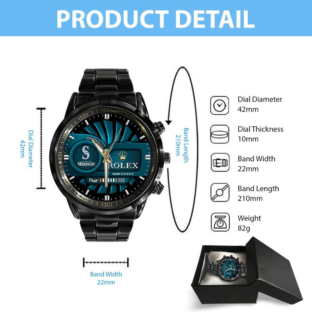 Seattle Mariners Black Stainless Steel Watch - MAITM13447