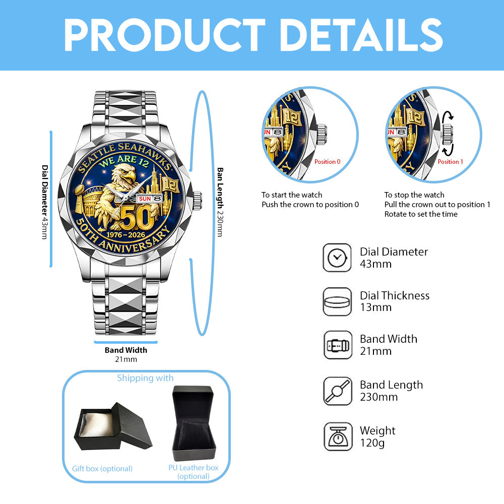 Seattle Seahawks 50th Anniversary Alloy Luxury Quartz Watch - TANTN20189