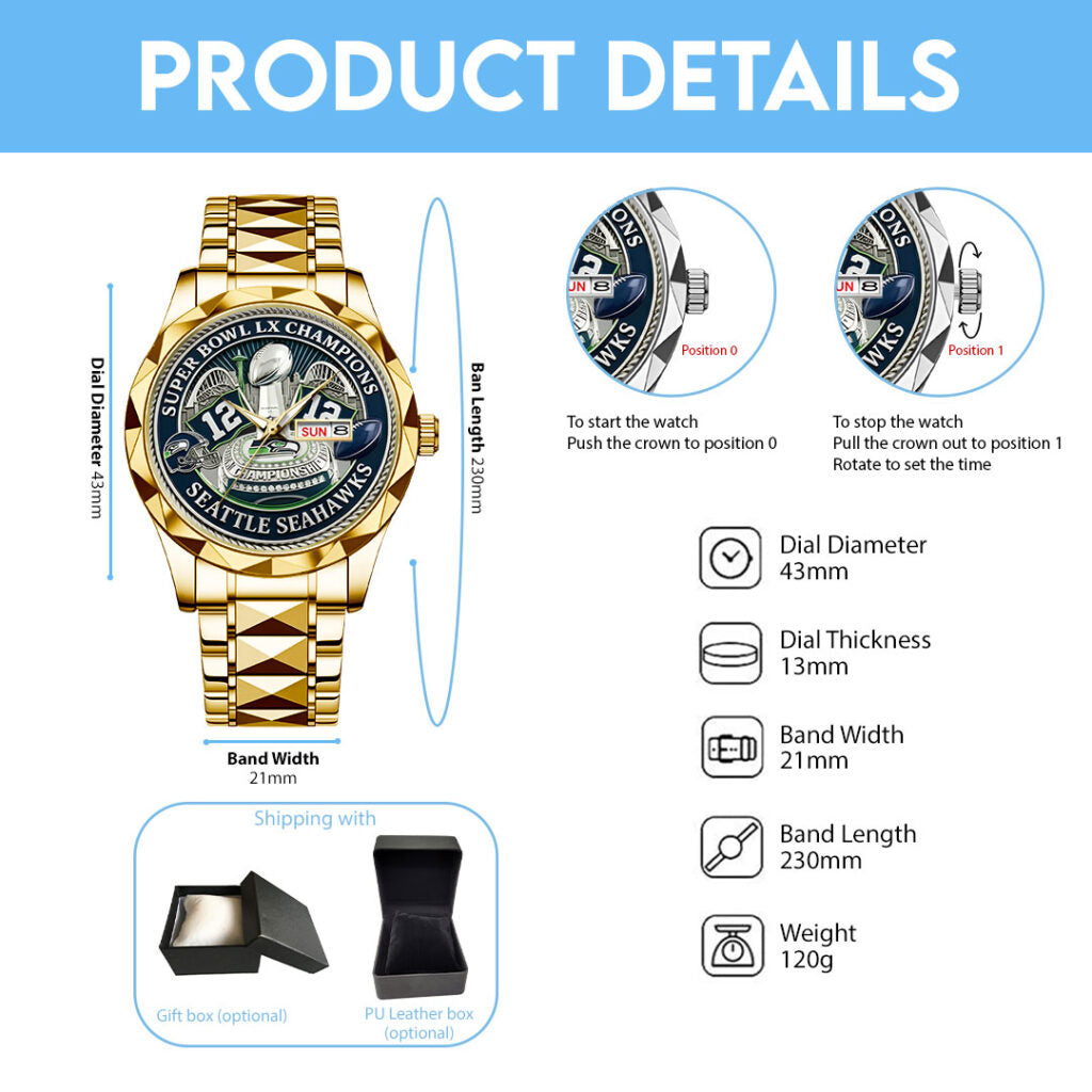 Seattle Seahawks Super Bowl LX Champions Alloy Luxury Quartz Watch - MAITM14823