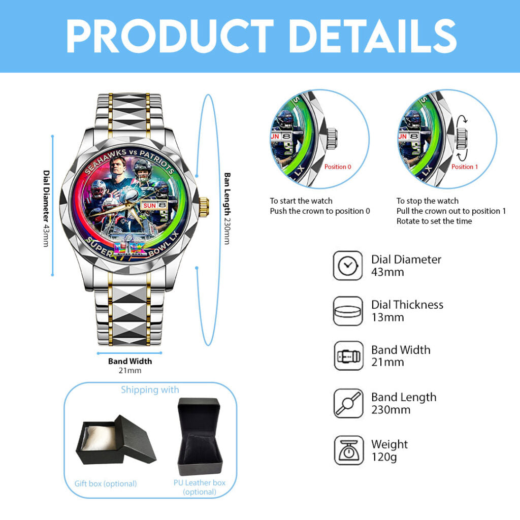 Seattle Seahawks x New England Patriots Super Bowl LX 2025 Alloy Luxury Quartz Watch - TMTHU3477