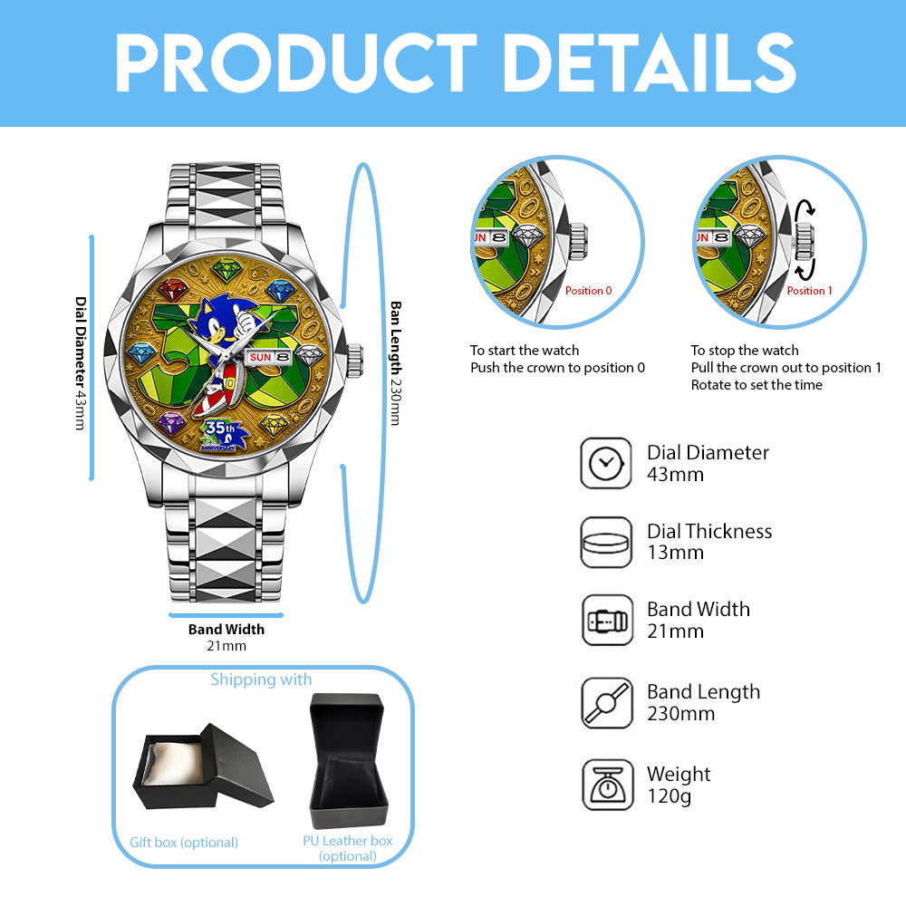 Sonic the Hedgehog 35th Anniversary Alloy Luxury Quartz Watch - GNE7347
