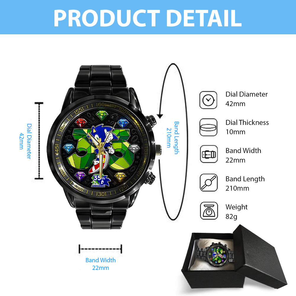 Sonic the Hedgehog 35th Anniversary Black Stainless Steel Watch - GNE7230