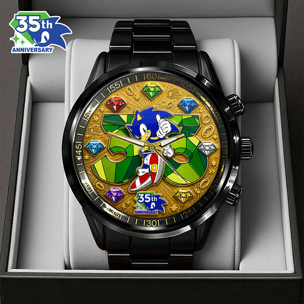 Sonic the Hedgehog 35th Anniversary Black Stainless Steel Watch - GNE7348