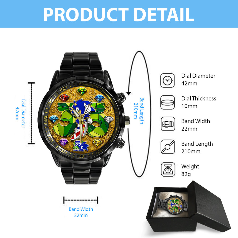 Sonic the Hedgehog 35th Anniversary Black Stainless Steel Watch - GNE7348