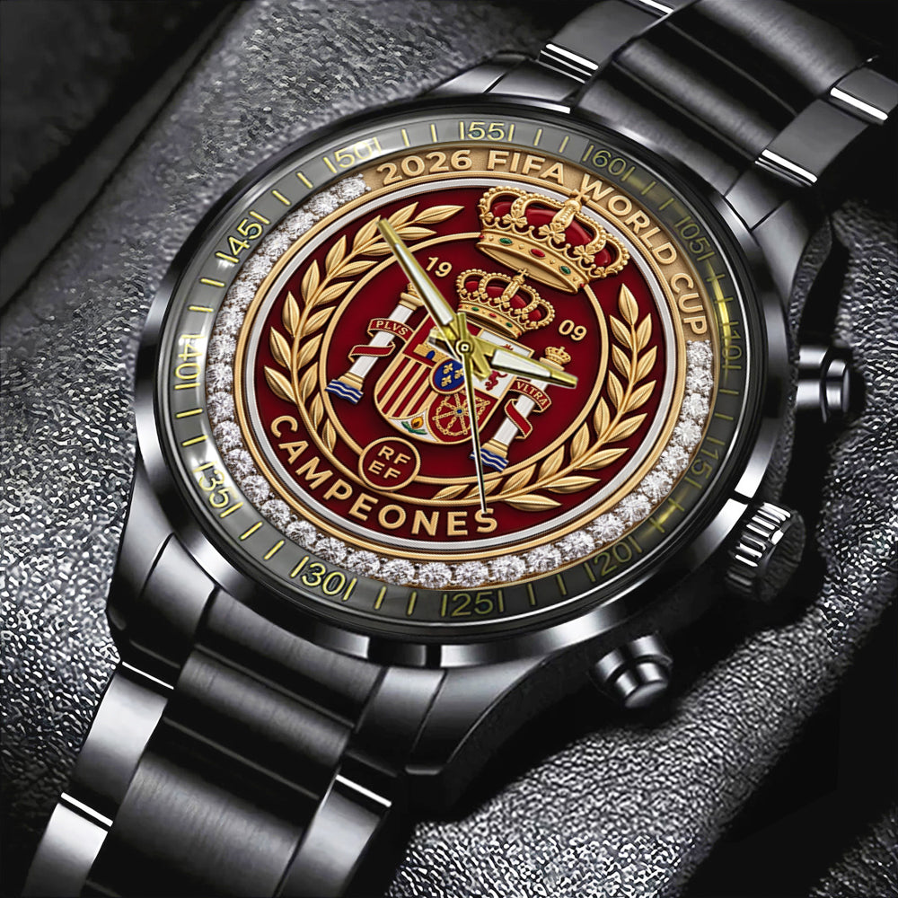 Spain National Team 2026 FIFA World Cup Champions Black Stainless Steel Watch - TMTHU7886