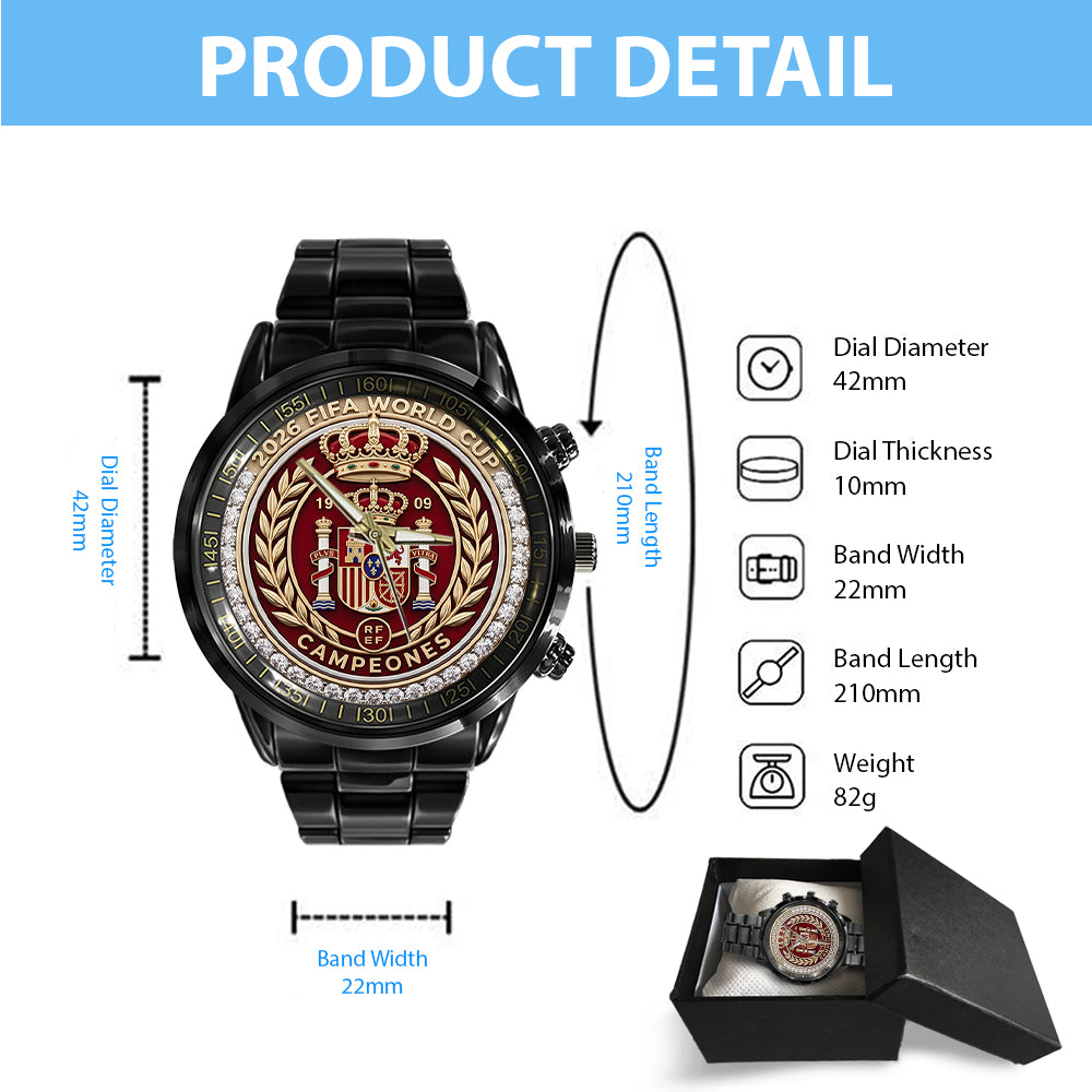 Spain National Team 2026 FIFA World Cup Champions Black Stainless Steel Watch - TMTHU7886