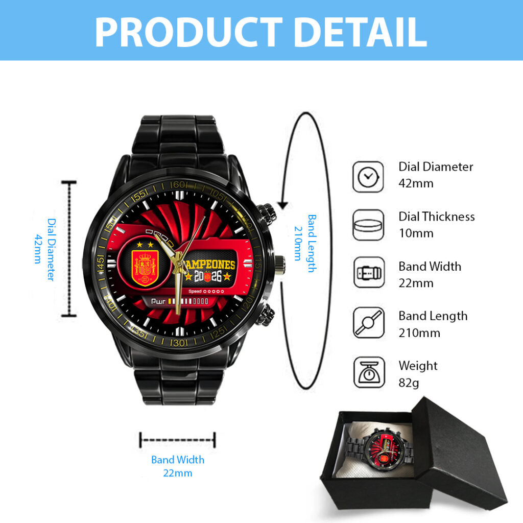 Spain National Team 2026 FIFA World Cup Champions Black Stainless Steel Watch - TANTN24477