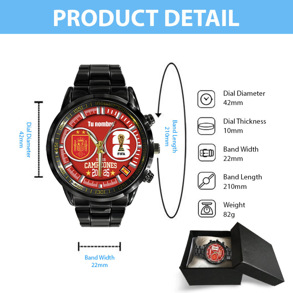 Spain National Team 2026 FIFA World Cup Champions Black Stainless Steel Watch - TANTN24345