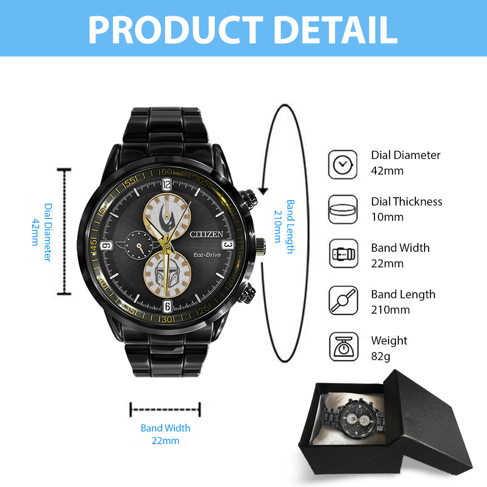 Star Wars: The Mandalorian and Grogu Black Stainless Steel Watch - GNE6523