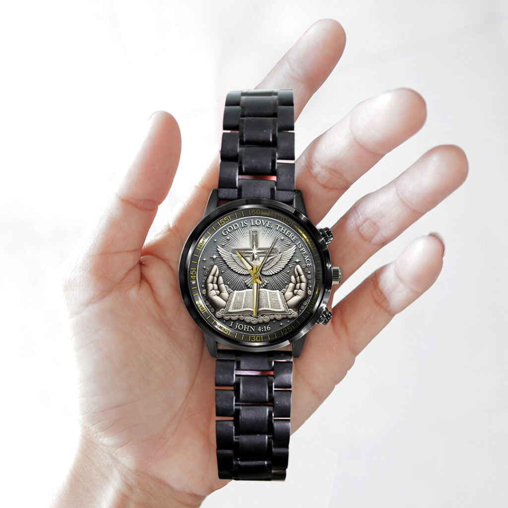 God Is Love, There Is Peace Black Stainless Steel Watch - TANTN17369