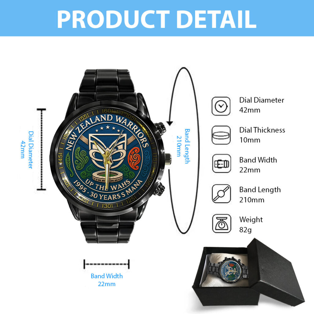 New Zealand Warriors 30th Anniversary Black Stainless Steel Watch - TANTN17876