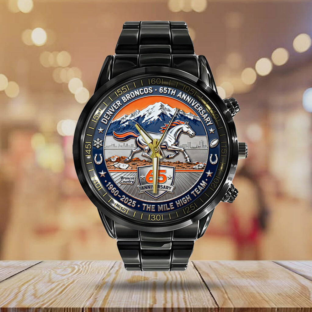 Denver Broncos 65th Anniversary Black Stainless Steel Watch - TANTN19415