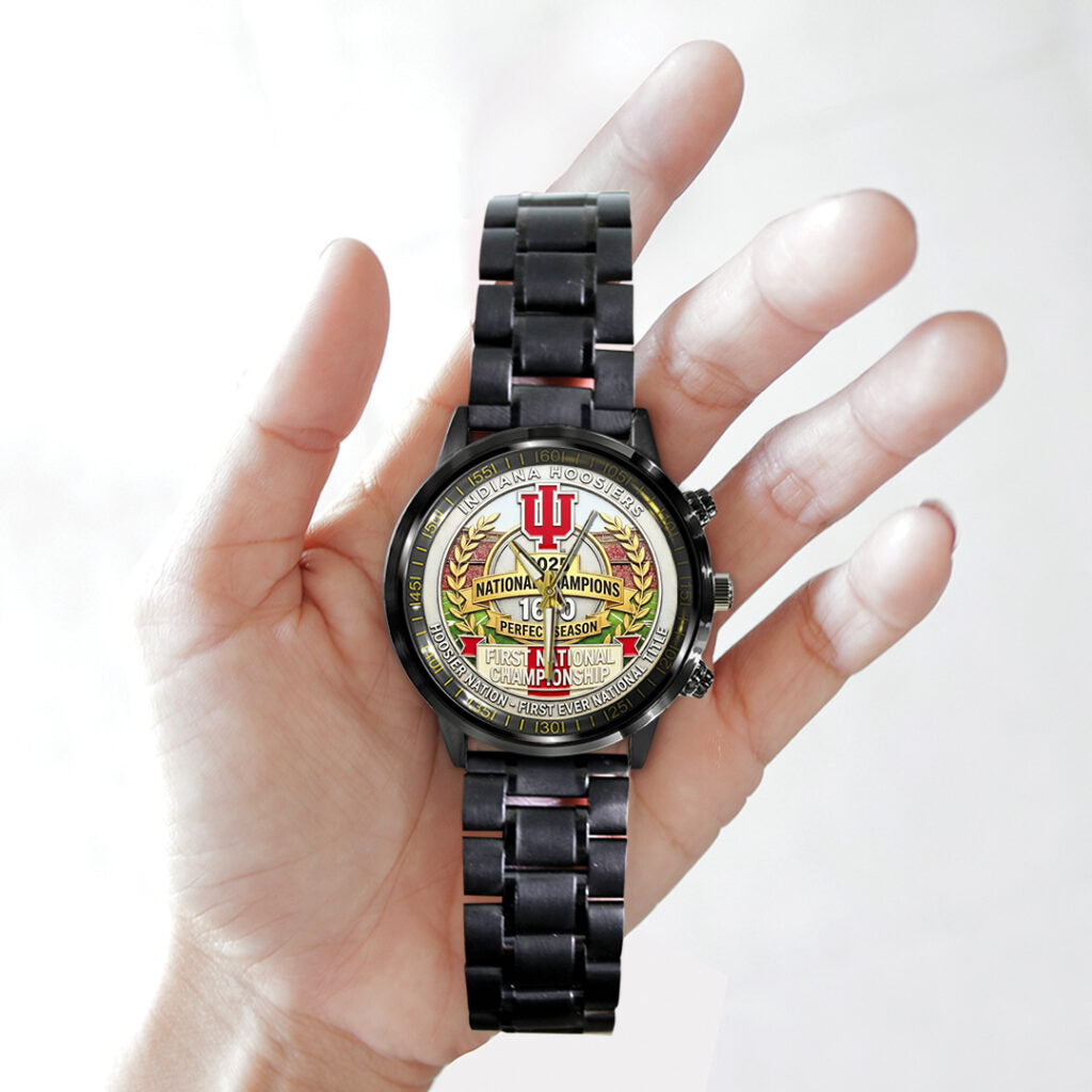 Indiana Hoosiers Football 2025 National Champions Black Stainless Steel Watch - TANTN20470