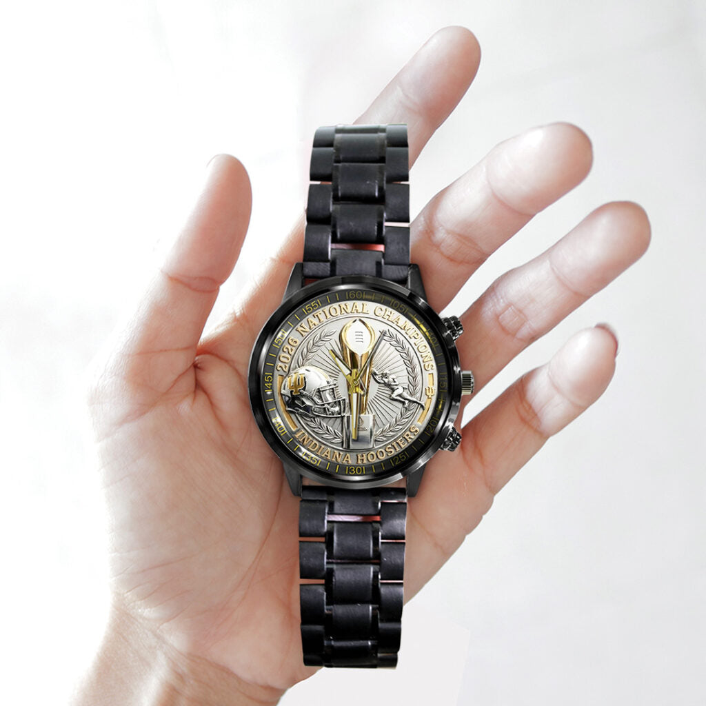 Indiana Hoosiers Football 2025 National Champions Black Stainless Steel Watch - TANTN20479