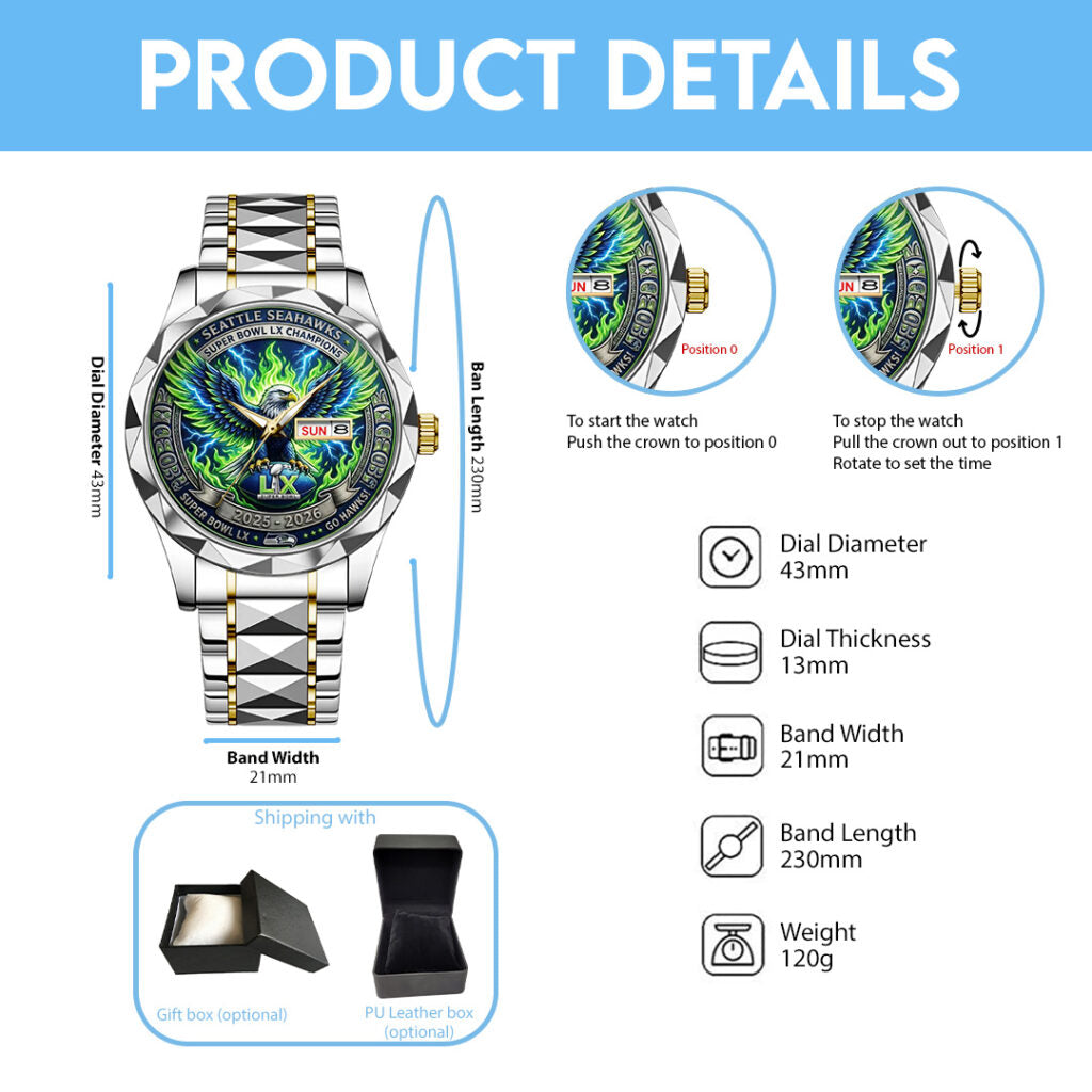 Seattle Seahawks 2025 Super Bowl LX Champions Alloy Luxury Quartz Watch - TANTN21339
