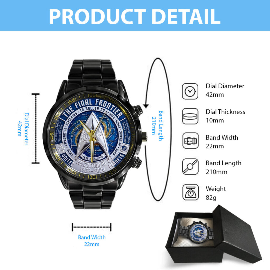 Star Trek 60th Anniversary Black Stainless Steel Watch - TANTN22047