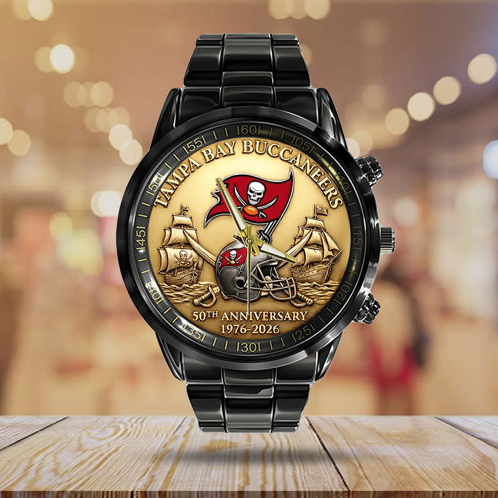 Tampa Bay Buccaneers 50th Anniversary Black Stainless Steel Watch - TANTN19712