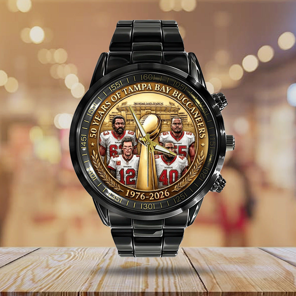 Tampa Bay Buccaneers 50th Anniversary Black Stainless Steel Watch - TANTN19714
