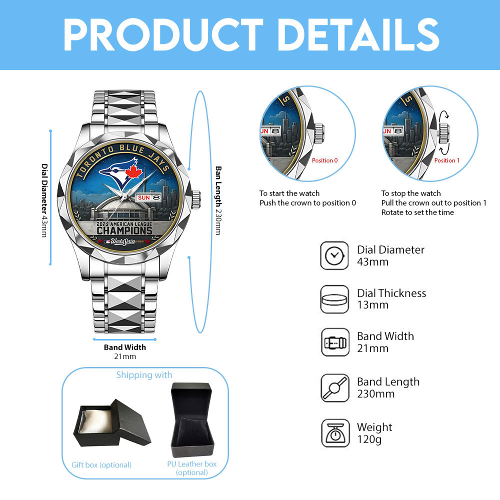 Toronto Blue Jays 2025 American League Champions Alloy Luxury Quartz Watch - MAITM13744