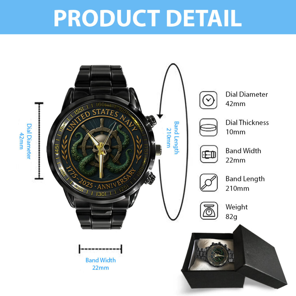 US Navy 250th Anniversary Black Stainless Steel Watch – TANTN17543