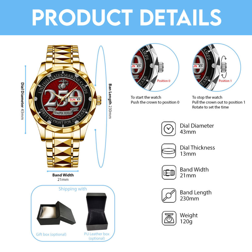 US Marine Corps 250th Anniversary 2025 Alloy Luxury Quartz Watch - TMTHU689
