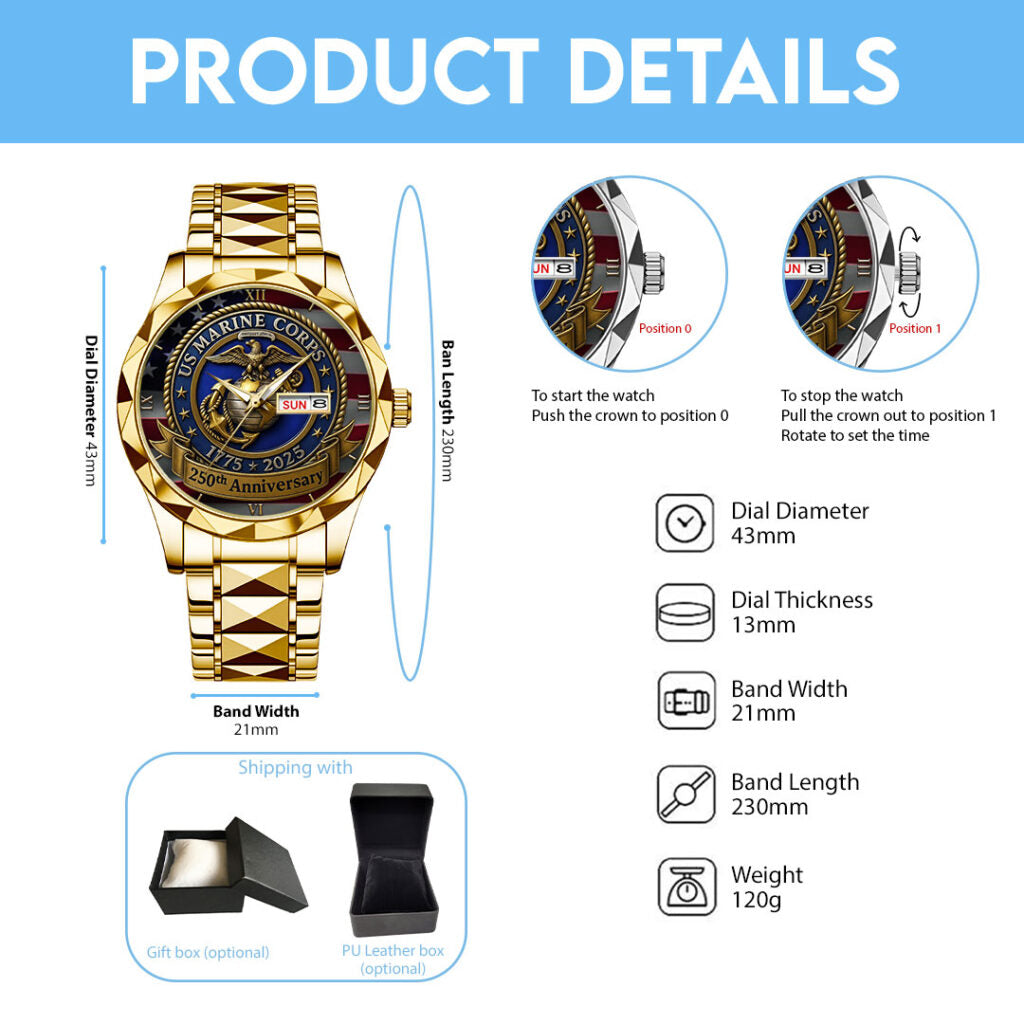 US Marine Corps 250th Anniversary 2025 Alloy Luxury Quartz Watch - TMTHU581