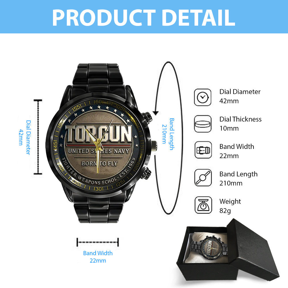 US Navy x Top Gun Black Stainless Steel Watch – TANTN19400