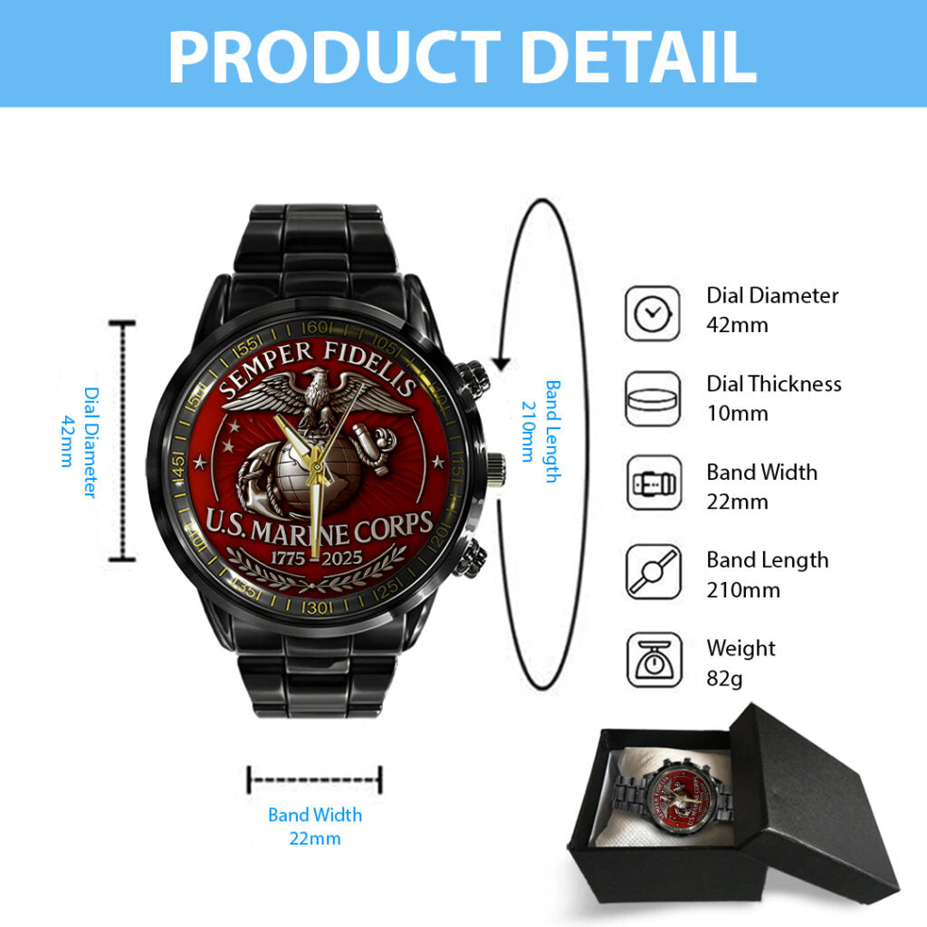 US Marine Corps Black Stainless Steel Watch - TANTN15905